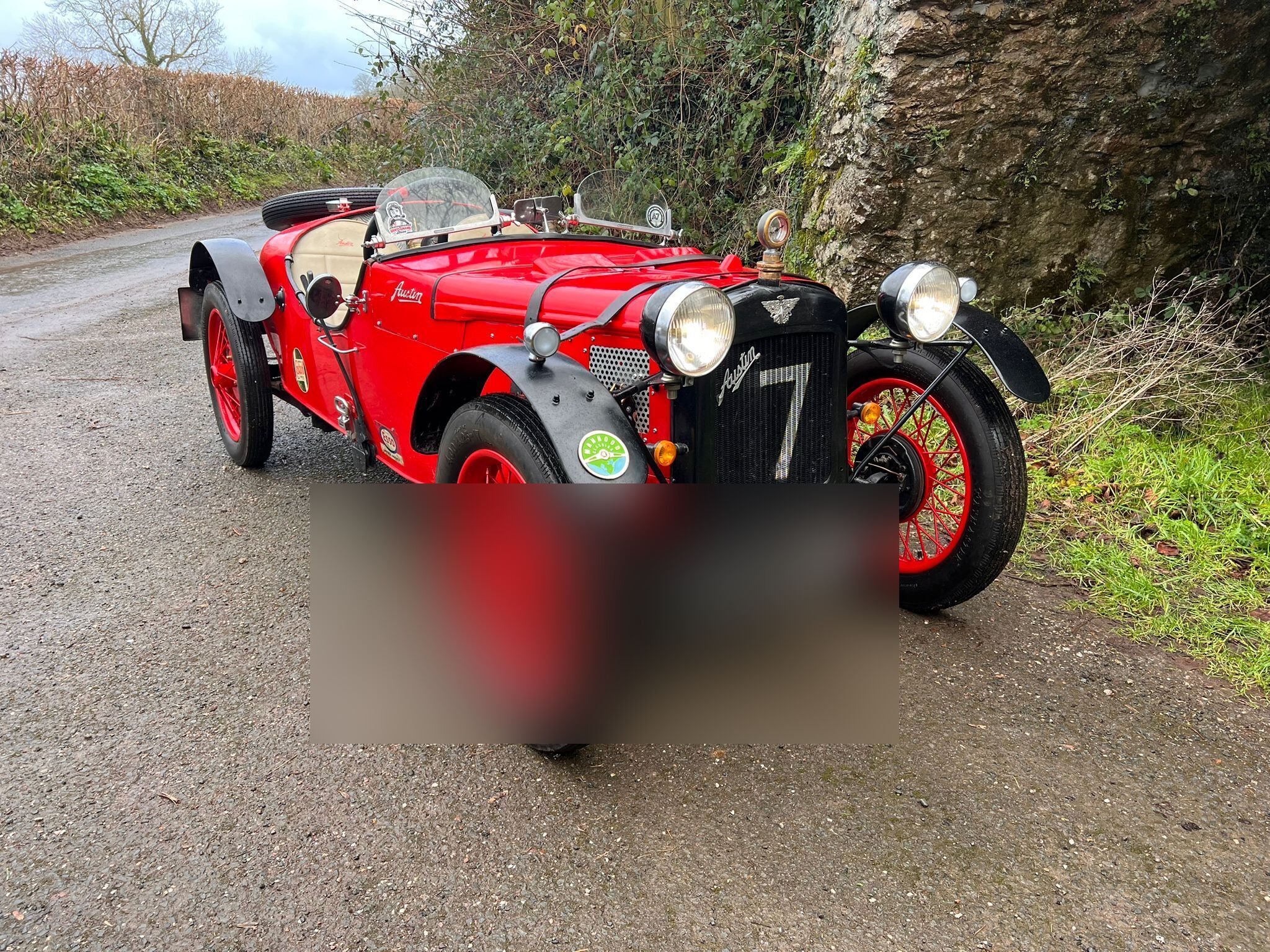 Austin 7 Special parked on a country lane, front view